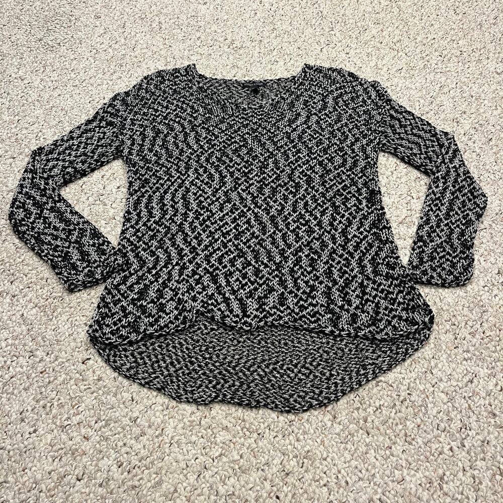 Eileen Fisher Open Knit Pullover Sweater V Neck S Black White Lagenlook Casual